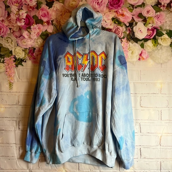 AC/DC | Shirts | Nwt Official Acdc Band Blue Tie Dye Drawstring Hood ...
